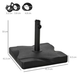 OUTSUNNY 20KG Square Patio Umbrella Base, Fits dia 32mm, 38mm, 48mm Pole in Black - thumbnail 3