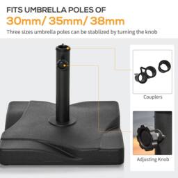 OUTSUNNY 20KG Square Patio Umbrella Base, Fits dia 32mm, 38mm, 48mm Pole in Black - thumbnail 6