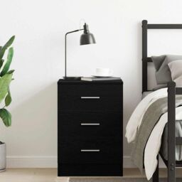 Berkfield Home Bedside Cabinet Black Oak 38x35x55 cm Engineered Wood - Size: 38 x 35 x 55 cm - thumbnail 4