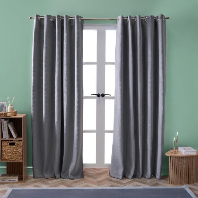 OHS Pinsonic Velvet Ready Made Eyelet Curtains in Charcoal - Size: 229 cm width x 229 cm drop - image 1