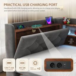 BTM 3FT Velvet Daybed LED USB Storage Shelf 90x190 Dark Gray in Dark Grey - Size: Single - thumbnail 7