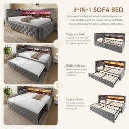 BTM 3FT Velvet Daybed LED USB Storage Shelf 90x190 Dark Gray in Dark Grey - Size: Single - thumbnail 5