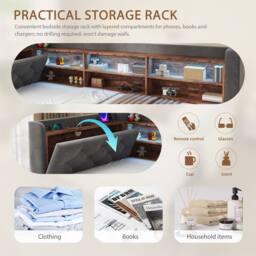 BTM 3FT Velvet Daybed LED USB Storage Shelf 90x190 Dark Gray in Dark Grey - Size: Single - thumbnail 4