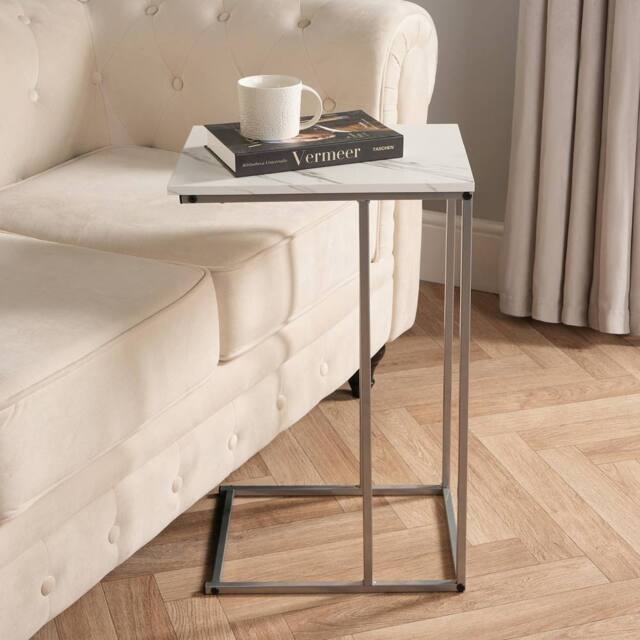 OHS Marble Effect C-Shaped Coffee Table Sofa Desk - image 1