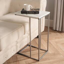 OHS Marble Effect C-Shaped Coffee Table Sofa Desk - thumbnail 2