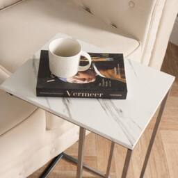 OHS Marble Effect C-Shaped Coffee Table Sofa Desk - thumbnail 3
