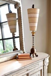 Loops Table Lamp Gold Legs Red Tan Sphere Black Cream Stem. Inverted Shade LED E27 60W - thumbnail 2