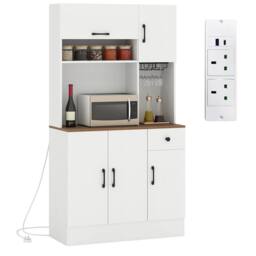 Costway 167cm Tall Pantry Cabinet w/Hutch Wooden Kitchen Buffet Cupboard in White - thumbnail 2