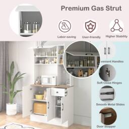 Costway 167cm Tall Pantry Cabinet w/Hutch Wooden Kitchen Buffet Cupboard in White - thumbnail 8