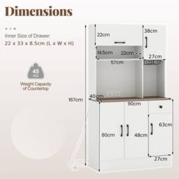 Costway 167cm Tall Pantry Cabinet w/Hutch Wooden Kitchen Buffet Cupboard in White - thumbnail 5