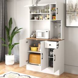 Costway 167cm Tall Pantry Cabinet w/Hutch Wooden Kitchen Buffet Cupboard in White - thumbnail 3