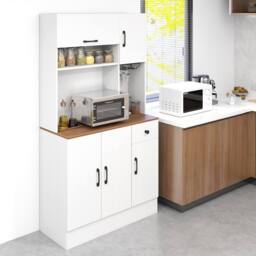 Costway 167cm Tall Pantry Cabinet w/Hutch Wooden Kitchen Buffet Cupboard in White