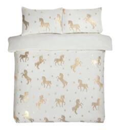 Smart Living Luxury Fleece Unicorn Foil Duvet Cover with Pillowcase in Ivory - Size: Double - thumbnail 3