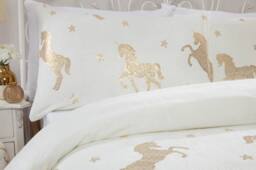 Smart Living Luxury Fleece Unicorn Foil Duvet Cover with Pillowcase in Ivory - Size: Double - thumbnail 2