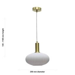 First Choice Lighting Set of 2 Baton - White Ribbed Oval Glass Satin Brass Deco Pendants - thumbnail 6