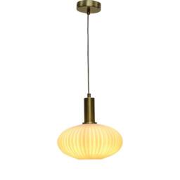 First Choice Lighting Set of 2 Baton - White Ribbed Oval Glass Satin Brass Deco Pendants - thumbnail 3