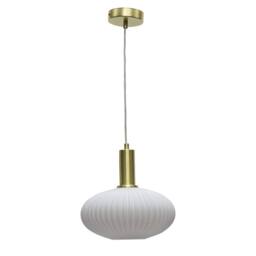 First Choice Lighting Set of 2 Baton - White Ribbed Oval Glass Satin Brass Deco Pendants - thumbnail 2