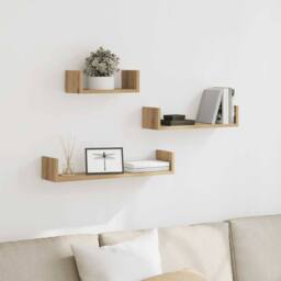 Berkfield Home Decorative Wall Shelves 3 pcs Artisan Oak Engineered Wood in Brown - thumbnail 2