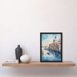 "Artery8 Venice Watercolour St Mark's Basilica Detailed Framed Art Print in Blue - Size: W12"" x H16""" - thumbnail 4