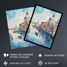 "Artery8 Venice Watercolour St Mark's Basilica Detailed Framed Art Print in Blue - Size: W12"" x H16""" - thumbnail 2