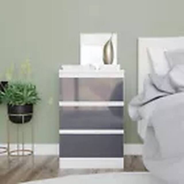 Havendro White + Grey 3 Drawer Wooden Bedroom Chest Cabinet No Handle - image 1