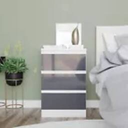 Havendro White + Grey 3 Drawer Wooden Bedroom Chest Cabinet No Handle - thumbnail 1