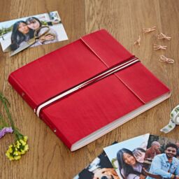 Paper High Large Coloured Distressed Leather 3-String Photo Album in Red