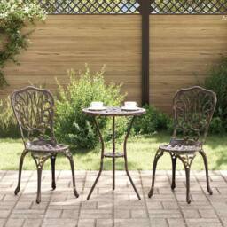 Berkfield Home 3-Piece Garden Bistro Set - Bronze Cast Aluminum - thumbnail 2