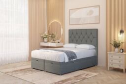 Somnior Ziggy Linen Fabric Ottoman Bed Base with Floor Standing Headboard in Mid Grey - Size: Super King - thumbnail 2