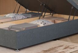 Somnior Ziggy Linen Fabric Ottoman Bed Base with Floor Standing Headboard in Mid Grey - Size: Super King - thumbnail 4