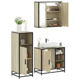 Berkfield Home 3 Piece Bathroom Furniture Set Sonoma Oak Engineered Wood in Light Tan - thumbnail 2