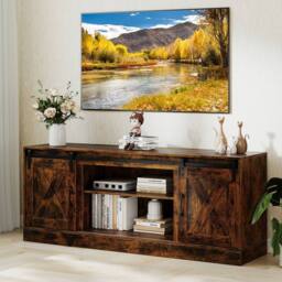 Costway Wooden TV Stand Cabinet for 70 Inch TVs Media Entertainment Center in Brown - thumbnail 7