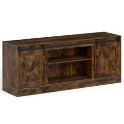 Costway Wooden TV Stand Cabinet for 70 Inch TVs Media Entertainment Center in Brown - thumbnail 3
