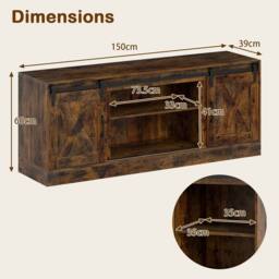 Costway Wooden TV Stand Cabinet for 70 Inch TVs Media Entertainment Center in Brown - thumbnail 2