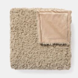 OHS Sofia Faux Fur Fleece Reversible Throw Super Soft Fluffy Blanket in Light Brown - Size: 120 cm x 150 cm - thumbnail 4