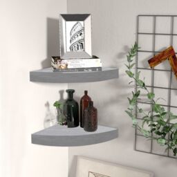 Berkfield Home Wall Corner Shelves 2 pcs Concrete Grey 25x25x3.8 cm MDF - thumbnail 1
