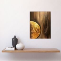 "Artery8 Golden Full Moon Milky Way Abstract Oil Painting Wall Art Print in Brown - Size: W24"" x H32""" - thumbnail 4