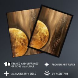 "Artery8 Golden Full Moon Milky Way Abstract Oil Painting Wall Art Print in Brown - Size: W24"" x H32""" - thumbnail 2