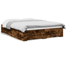 Berkfield Home Modern Bed Frame w/Drawers Frame Smoked Oak 150x200 cm King Size in Brown - thumbnail 3