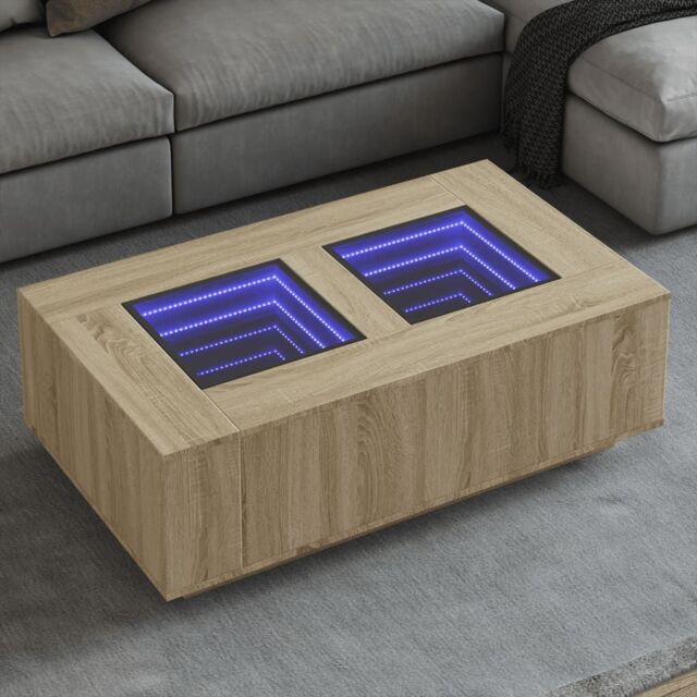 Berkfield Home Coffee Table with Infinity LED Sonoma Oak 116x69x40 cm in Brown - Size: 116 x 69 x 40 cm - image 1