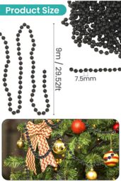 Neel Blue 9M Metallic Christmas Bead Chain - 7.5mm Shiny Pearl Garland in Black - thumbnail 2
