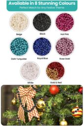 Neel Blue 9M Metallic Christmas Bead Chain - 7.5mm Shiny Pearl Garland in Black - thumbnail 4