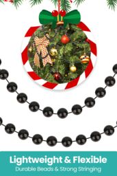 Neel Blue 9M Metallic Christmas Bead Chain - 7.5mm Shiny Pearl Garland in Black - thumbnail 5