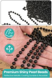 Neel Blue 9M Metallic Christmas Bead Chain - 7.5mm Shiny Pearl Garland in Black - thumbnail 3