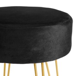 Harbour Housewares Round Velvet Footstools - H40 x D35cm - Gold Hairpin Legs - Pack of 2 in Black - thumbnail 5