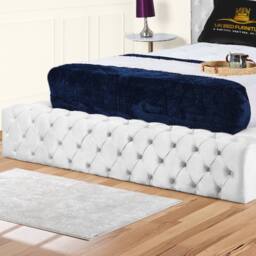UK Bed Furniture Ambassador Upholstered Bed Frame with 54-inch Headboard - Slatted Base in White - Size: Double - thumbnail 3