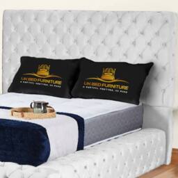 UK Bed Furniture Ambassador Upholstered Bed Frame with 54-inch Headboard - Slatted Base in White - Size: Double - thumbnail 2
