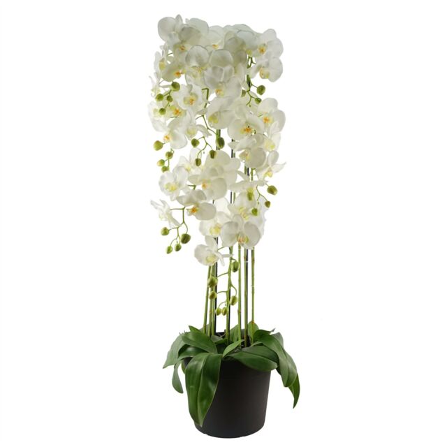 Leaf 110cm Large White Orchid Plant - Artifcial - 41 REAL TOUCH flowers in Green - image 1