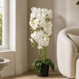 Leaf 110cm Artificial White Orchid Plant Artifcial 41 REAL TOUCH flowers in Green - thumbnail 5
