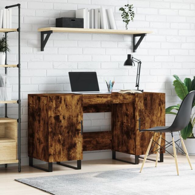 Berkfield Home Desk Smoked Oak 140x50x75 cm Engineered Wood in Brown - Size: 140 x 50 x 75 cm - image 1